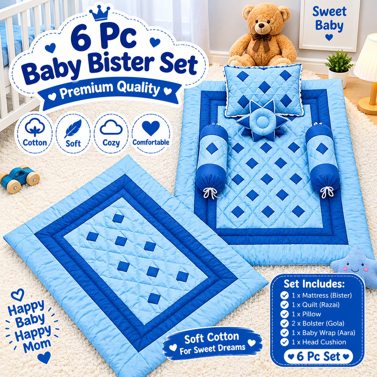 Blue 6-Piece Baby Bedding Set Blue 6-Piece Baby Bedding Set