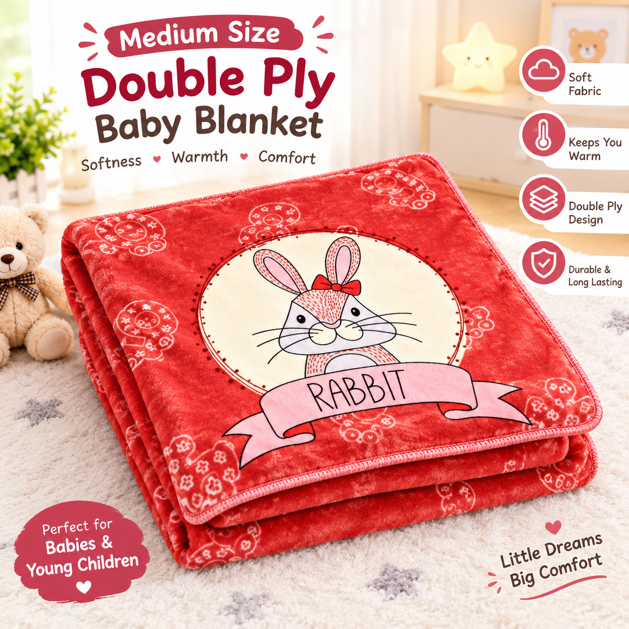 Cozy Rabbit Double-Ply Baby Blanket Cozy Rabbit Double-Ply Baby Blanket